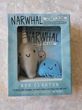 Narwhal And Jelly Book & Plush Puppet Set Unicorn of the Sea By Ben Clanton NIB